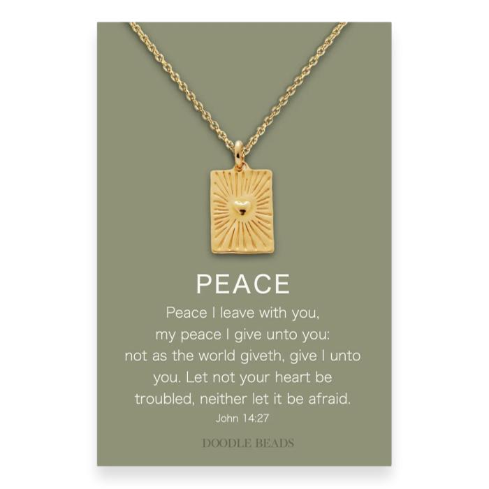 Peace I Leave With You, Rectangle Heart Burst Pendant Necklace