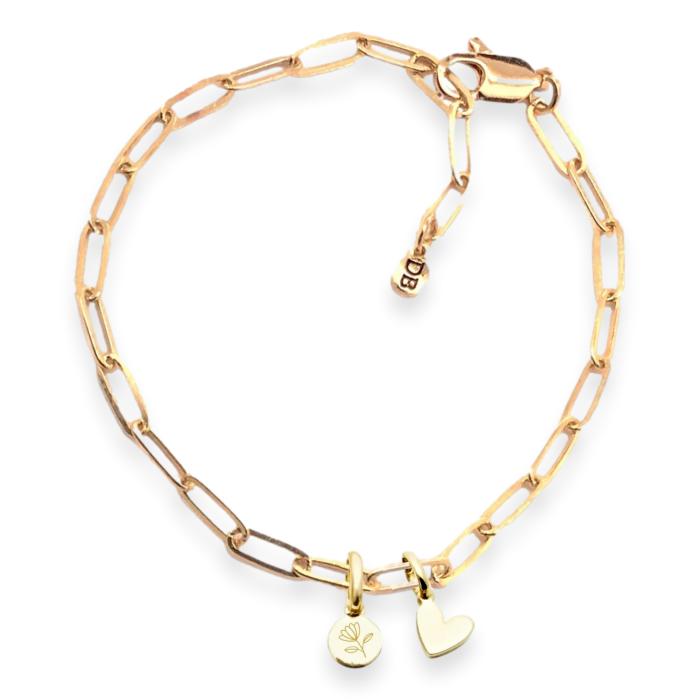 Paper Clip Charm Bracelet with Flower & Heart Charms With “Beautifully Rooted�?She Blooms Card