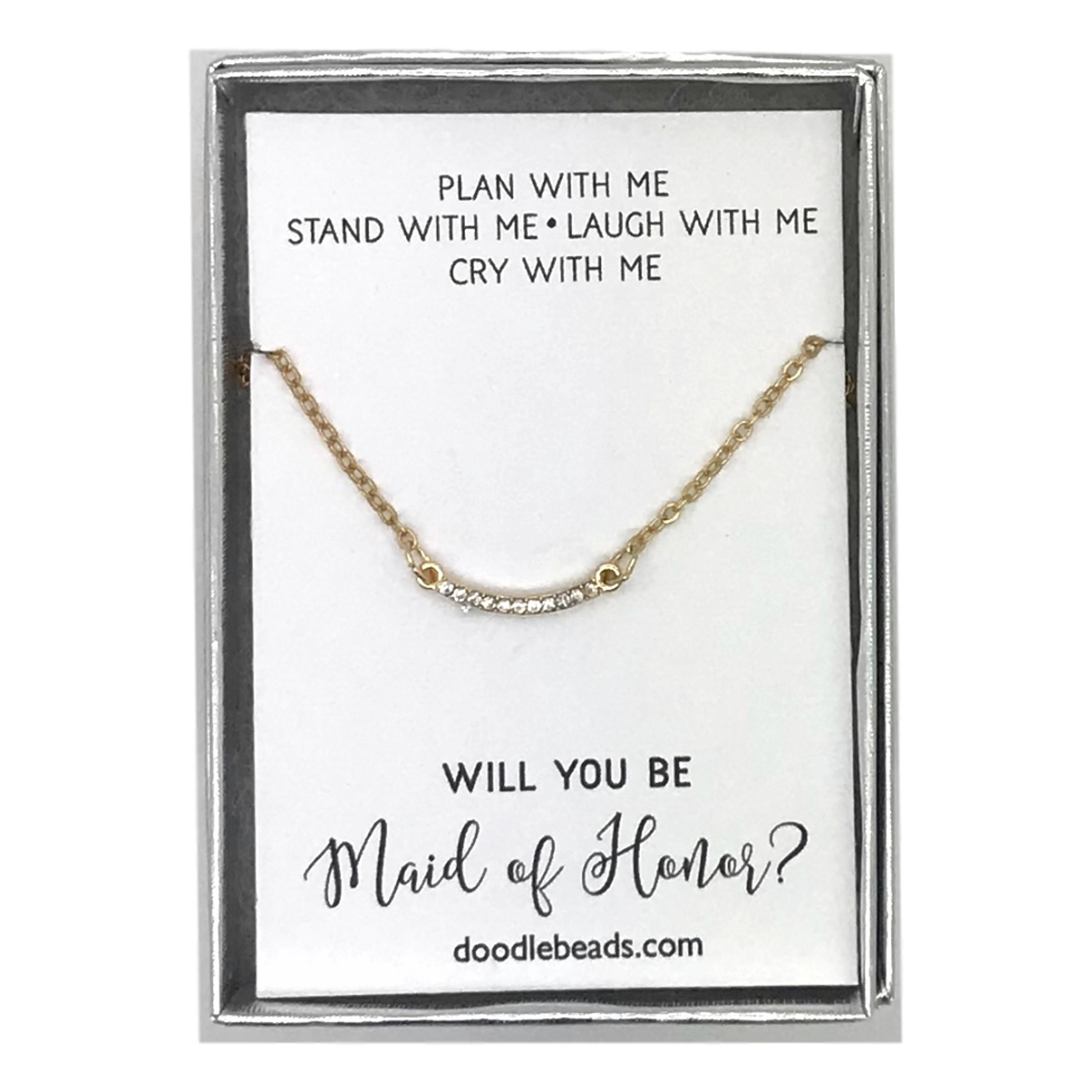 CZ Crescent Bar Necklace �?Plan with me Stand with me,Maid of Honor Proposal