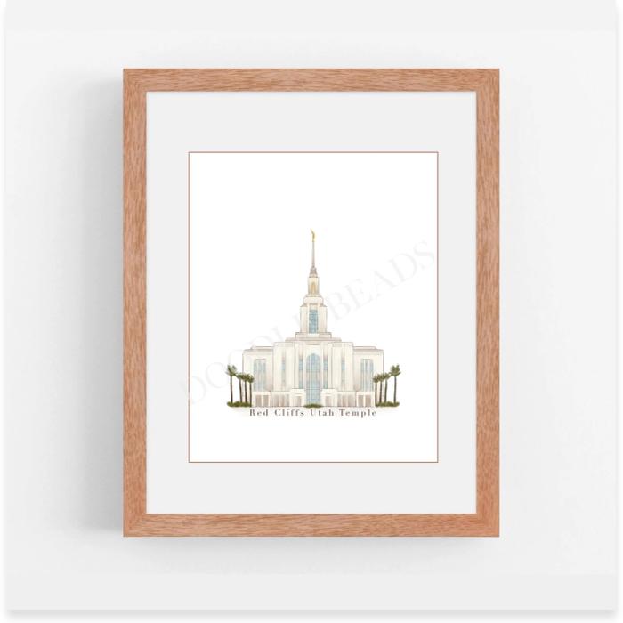 Red Cliffs Utah Temple Print, Watercolor Art, 8×10,5×7 & Bookmark