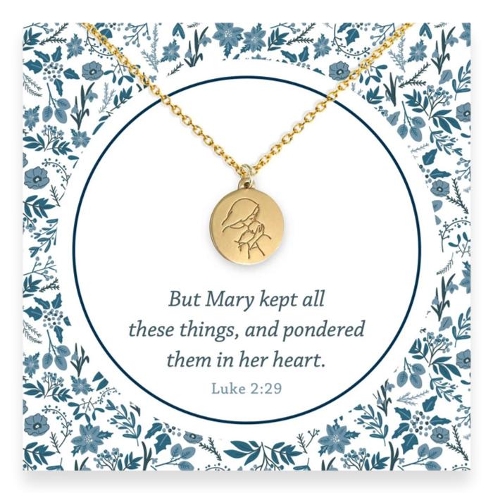 Mary and Baby Jesus Line Art Necklace, But Mary Kept All These Things