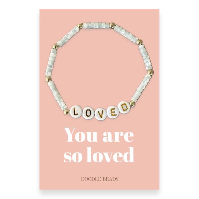 You Are So Loved Mother of Pearl Heishi & Gold Beaded Bracelet
