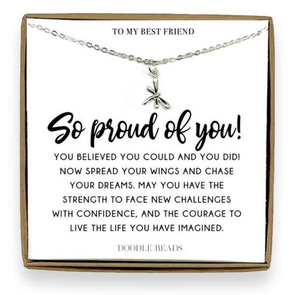 So Proud of You Jewelry, Personalized Graduation Gift Necklace for Sister, Daughter In Law, Tiny Dragonfly Necklace