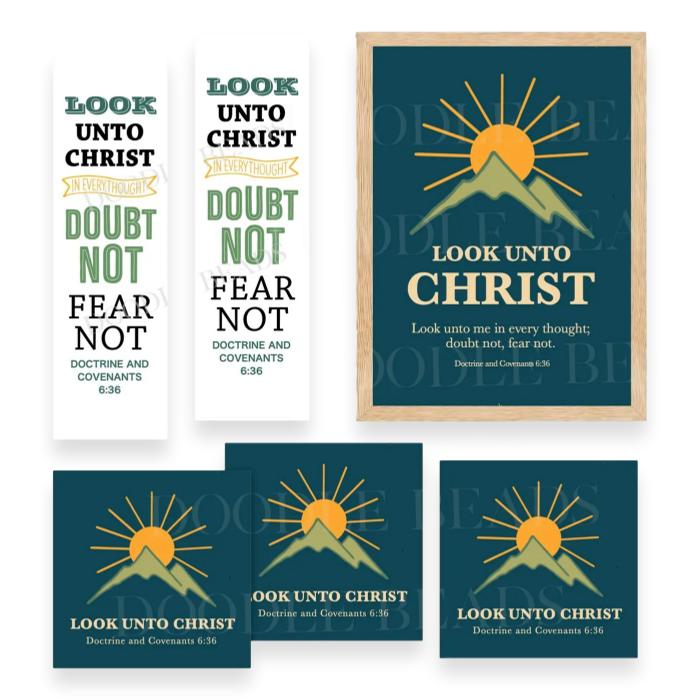 2025 LDS Youth Theme Look Unto Christ, Bookmarks, 5×7 Prints and Tags, Mountain Print