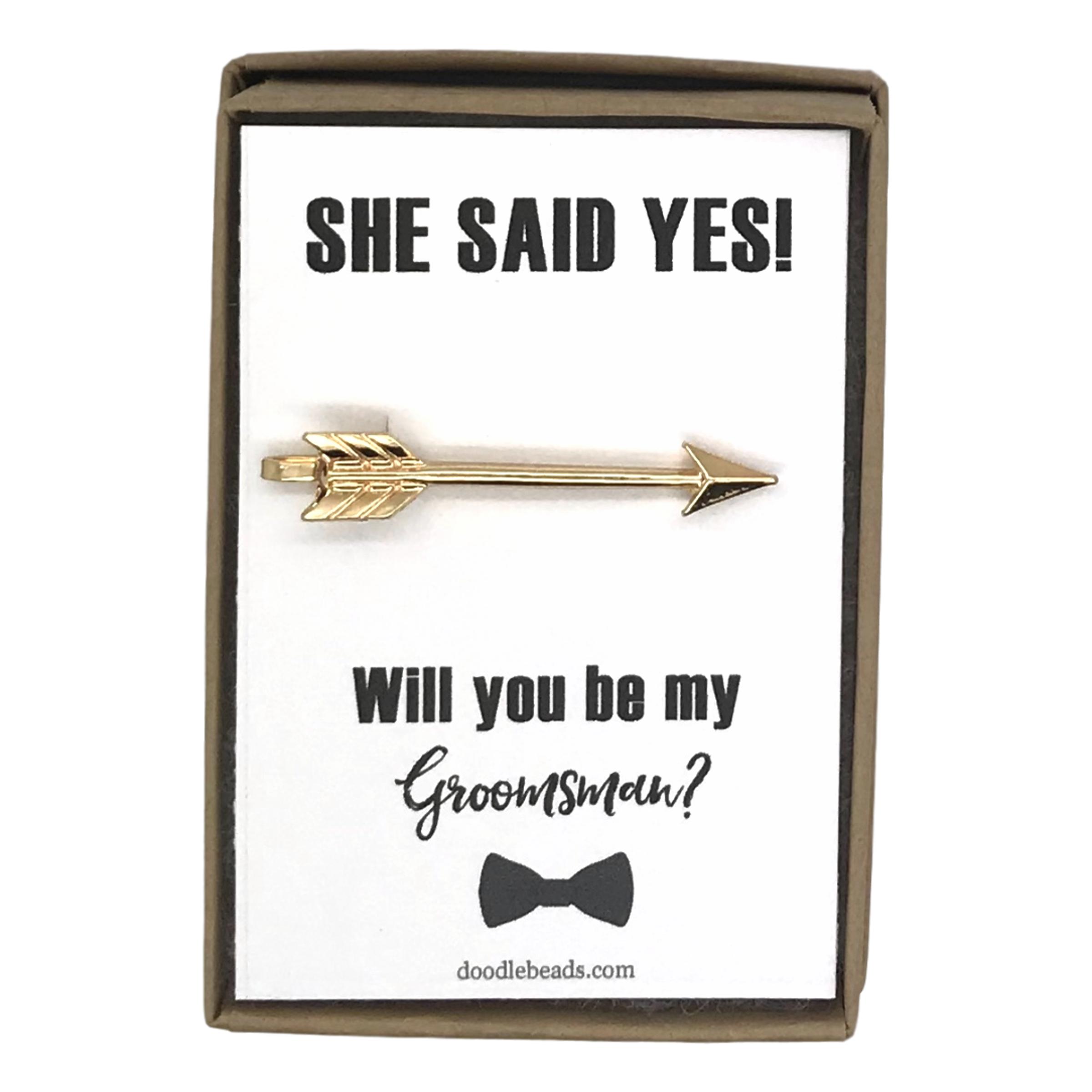 Arrow Tie Bar, She Said Yes -Groomsman Proposal