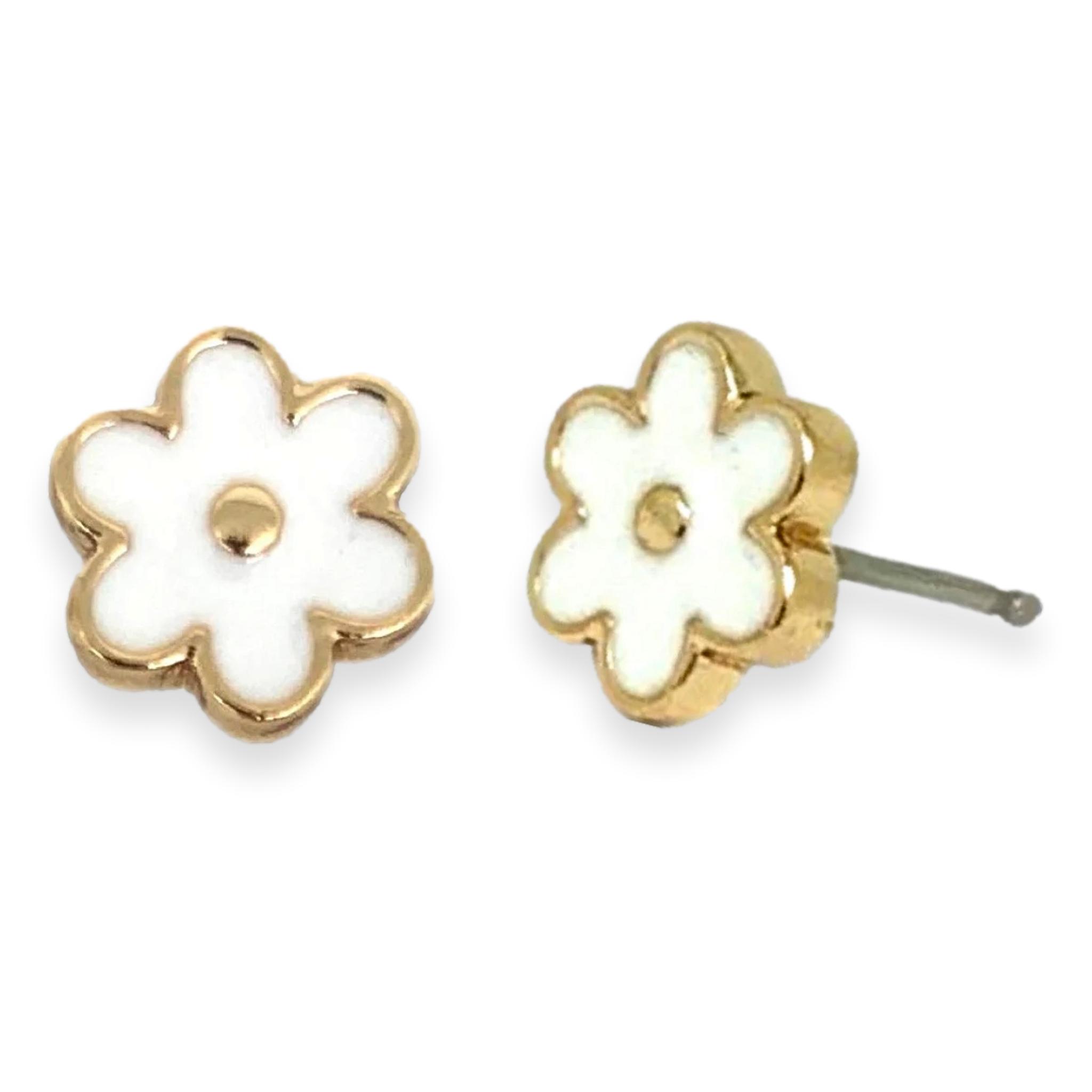 Happy Graduation White Enamel Retro Daisy Flower Earrings