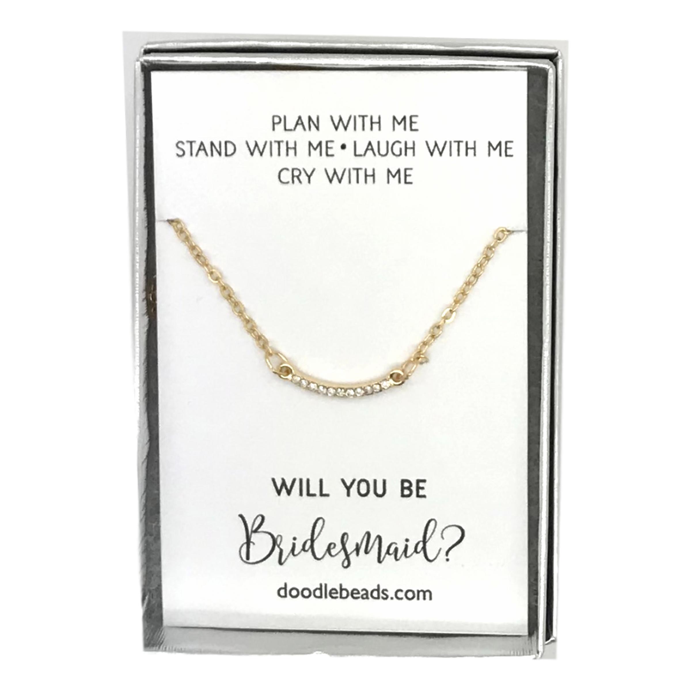 CZ Crescent Bar Necklace, Plan with me Stand with me -Bridesmaid Proposal