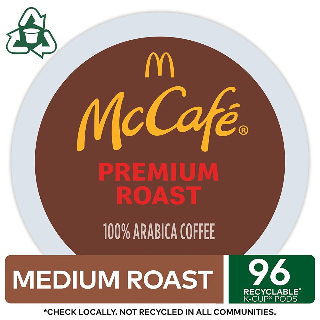 McCafé Premium Roast Medium Coffee Pods, 96 Count, 100% Arabica, Keurig K-Cup Compatible, Recyclable