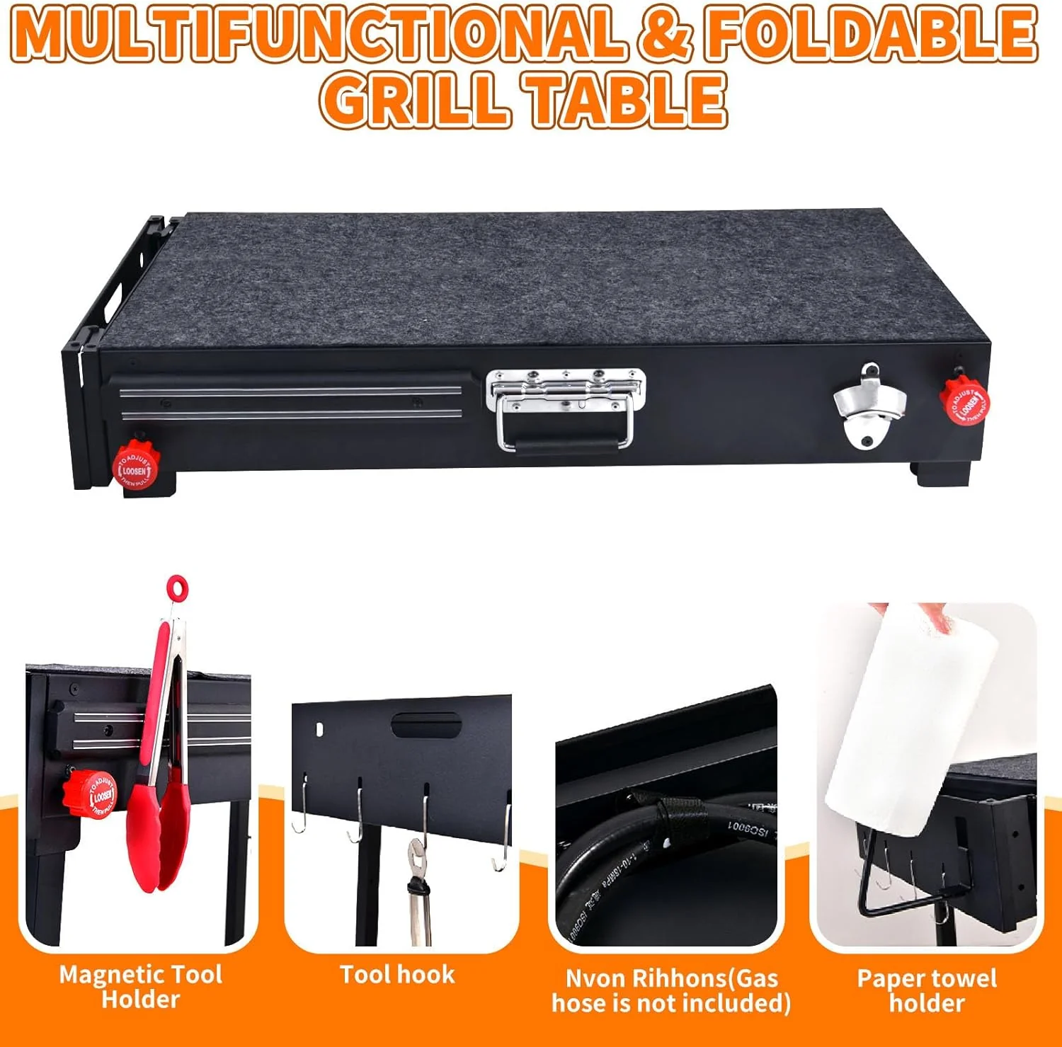 Portable Outdoor Grill Table with Wheels - Fits 17�� or 22�� Tabletop Grill