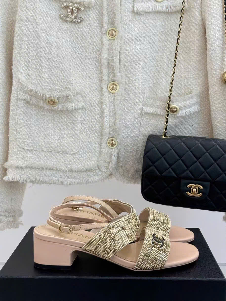 (1:1 replica) Chanel Vintages C Logo Women s Sandals 4cm