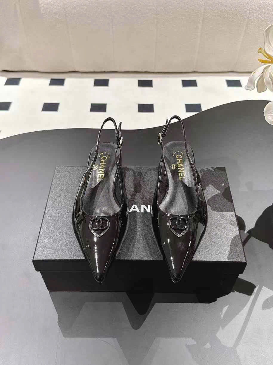 (1:1 replica) Chanel Leather Slingback Shoes 2cm
