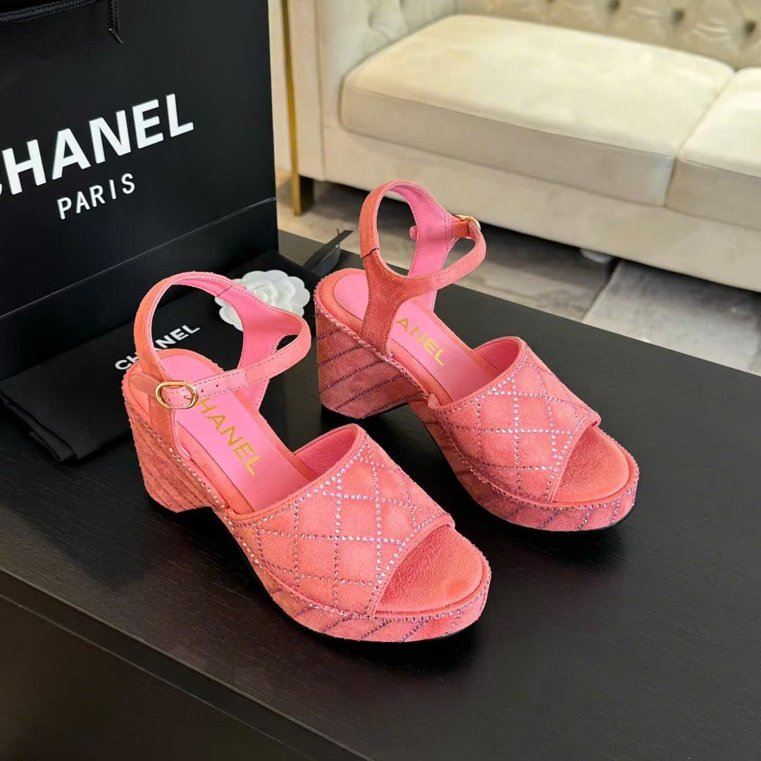 (1:1 replica) Chanel Wedge Rope Diamond Sandals 8cm