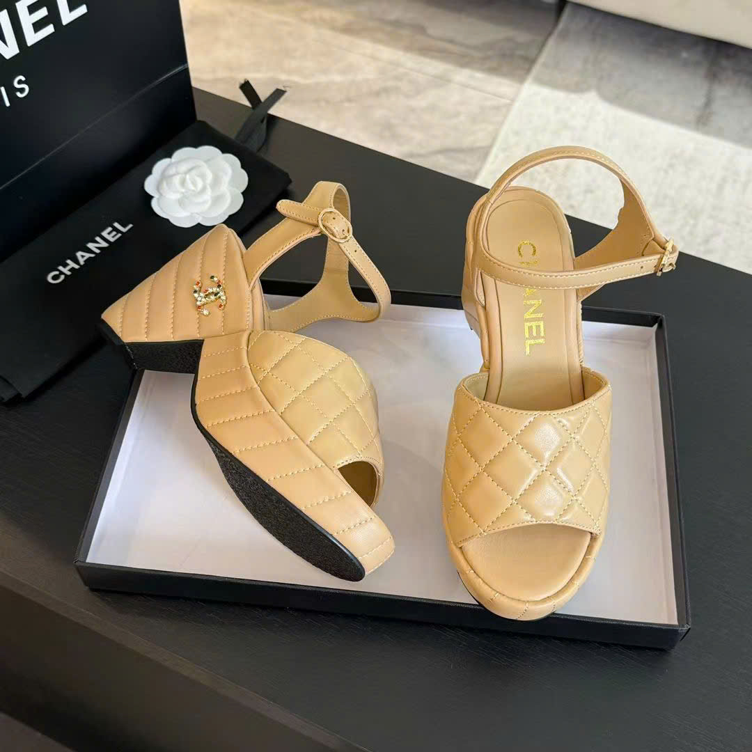 (1:1 replica) Chanel Wedge Rope Diamond Sandals 8cm