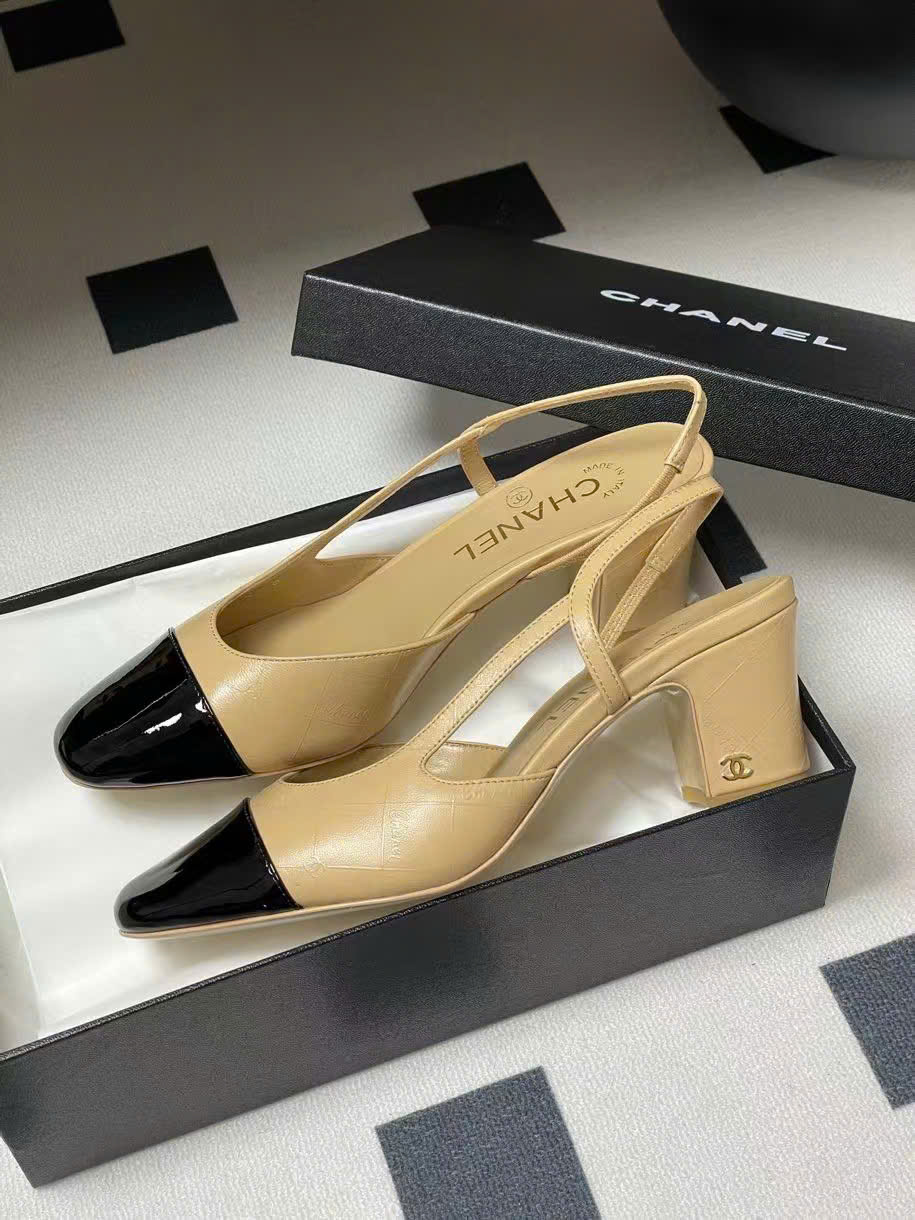 (1:1 replica) Chanel C Logo Slingbacks Shoes 6cm