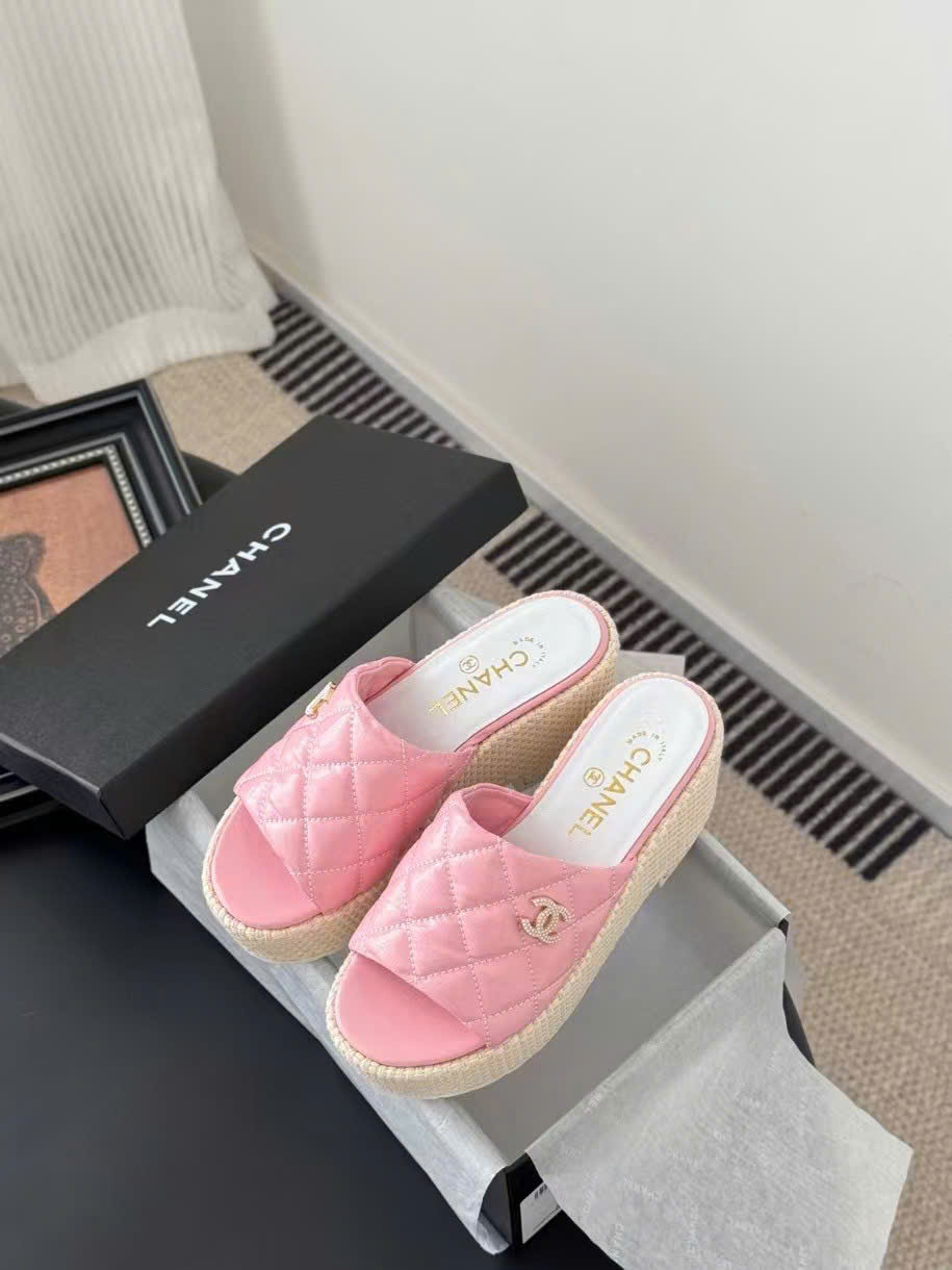 (1:1 replica) Chanel C Logo Wedges Sandals
