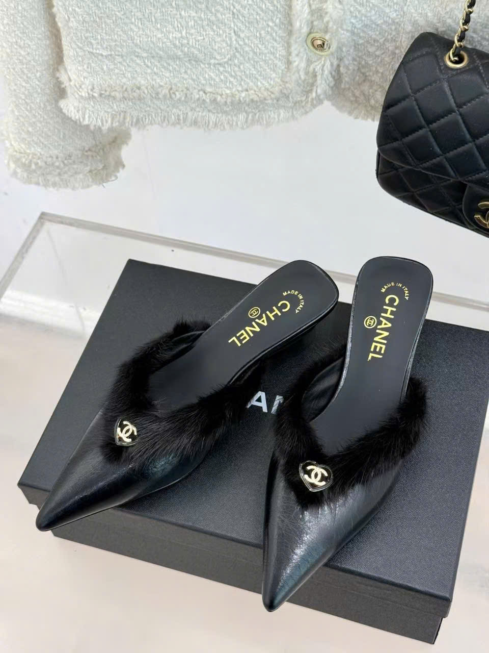 (1:1 replica) Chanel C Logo Open Back Shoes