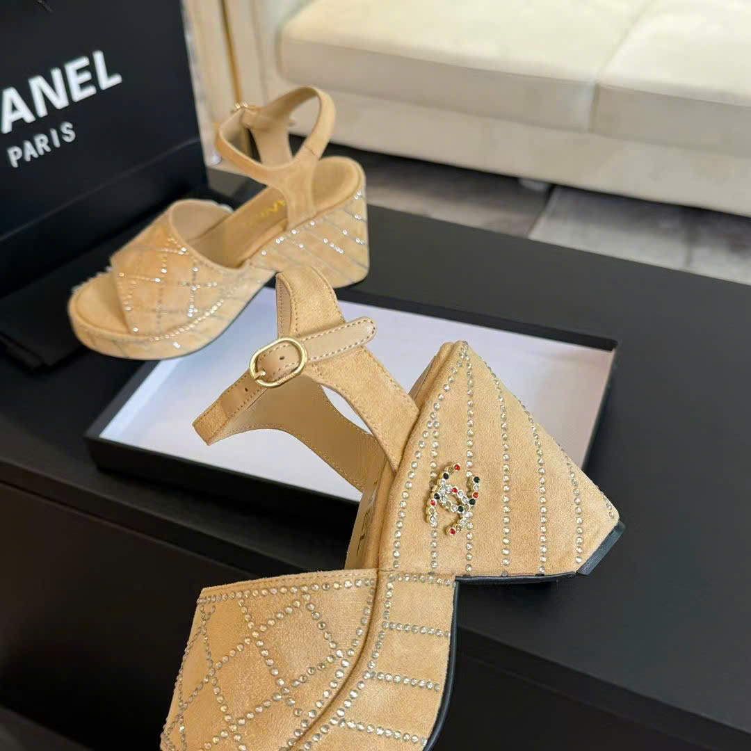 (1:1 replica) Chanel Wedge Rope Diamond Sandals 8cm