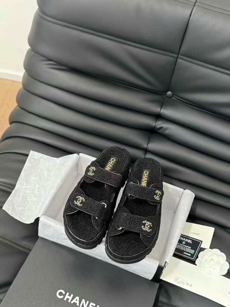 (1:1 replica) Chanel Wool Slipper Sandals