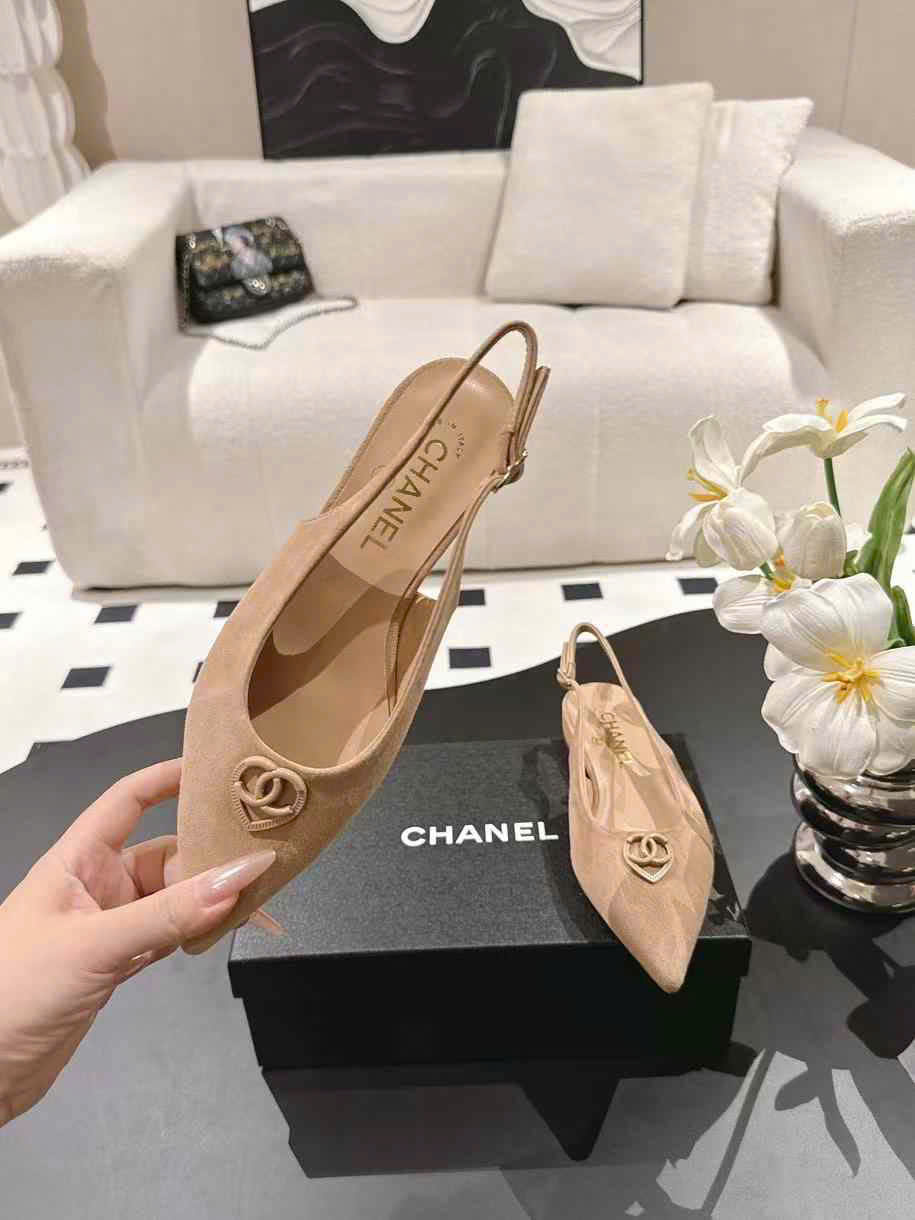 (1:1 replica) Chanel Leather Slingback Shoes 2cm
