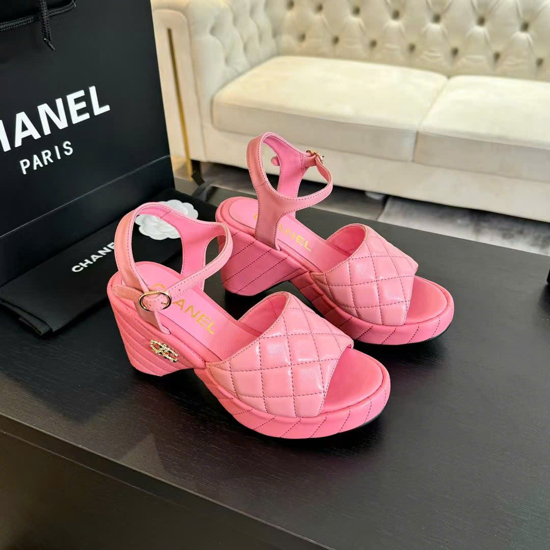 (1:1 replica) Chanel Wedge Rope Diamond Sandals 8cm