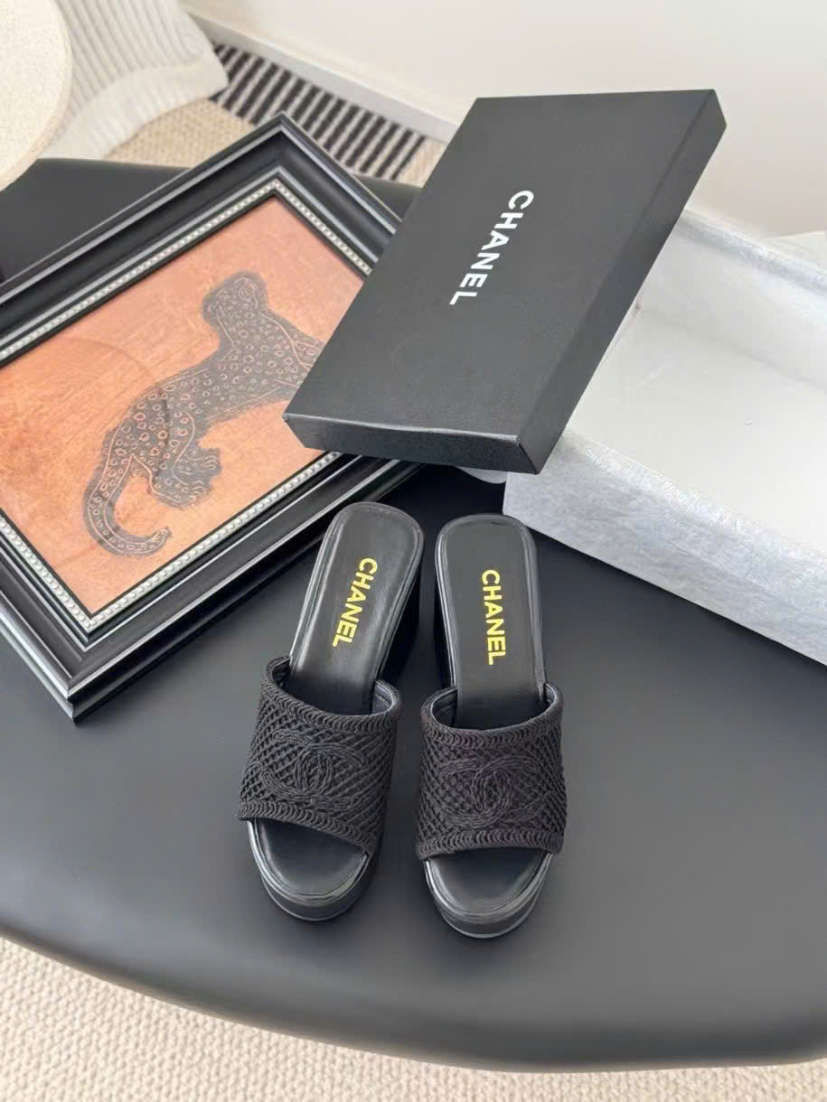 (1:1 replica) Chanel C Logo Wedges Sandals 10cm