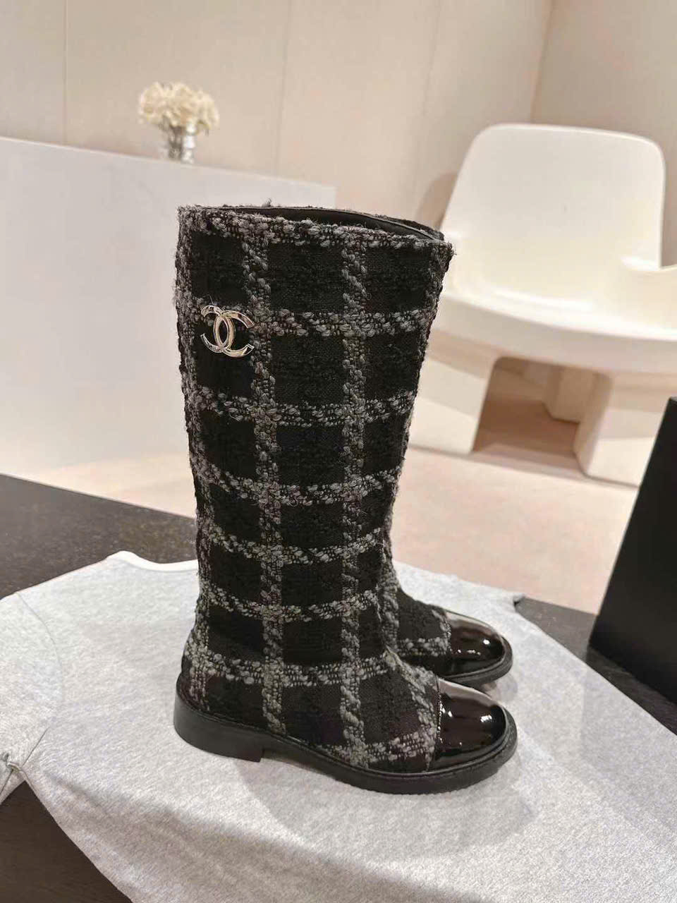 (1:1 replica) Chanel Canvas With Leather Lace Up Boots