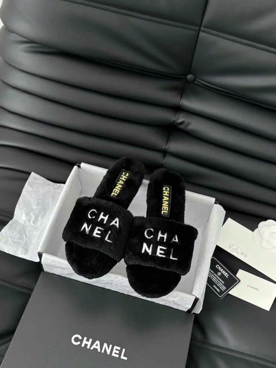 (1:1 replica) Chanel Rubber Sole Fur Slippers