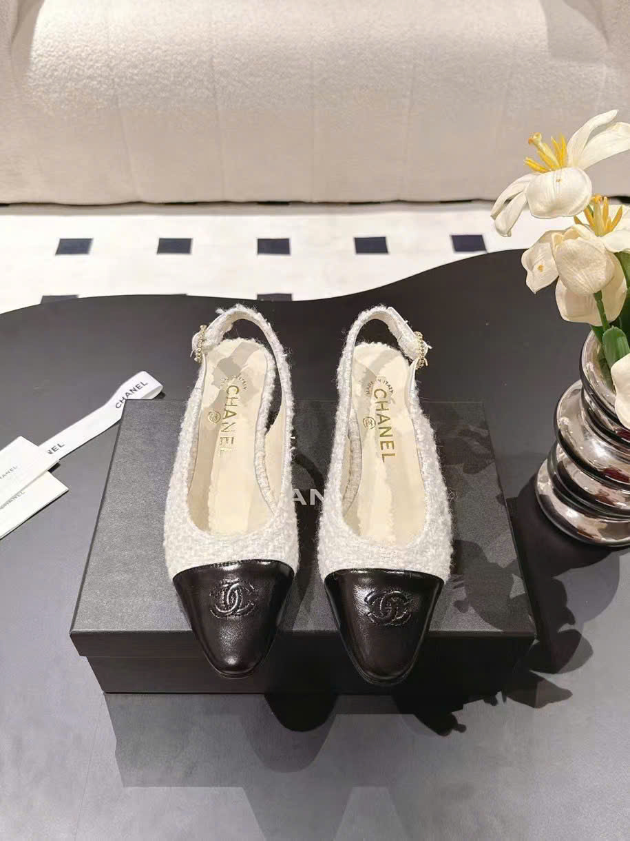 (1:1 replica) Chanel C Logo Vintage Slingback Shoes