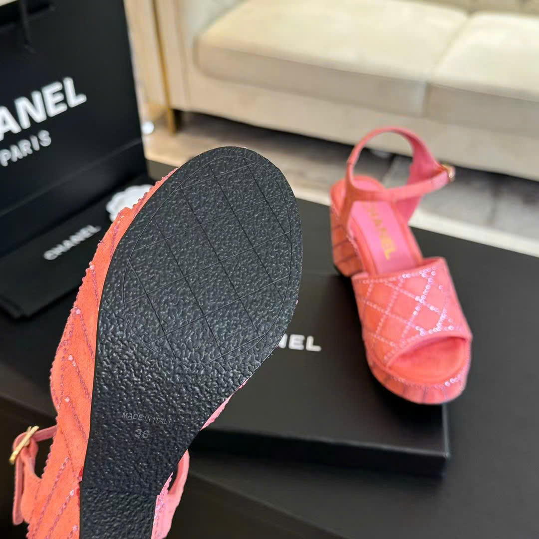 (1:1 replica) Chanel Wedge Rope Diamond Sandals 8cm