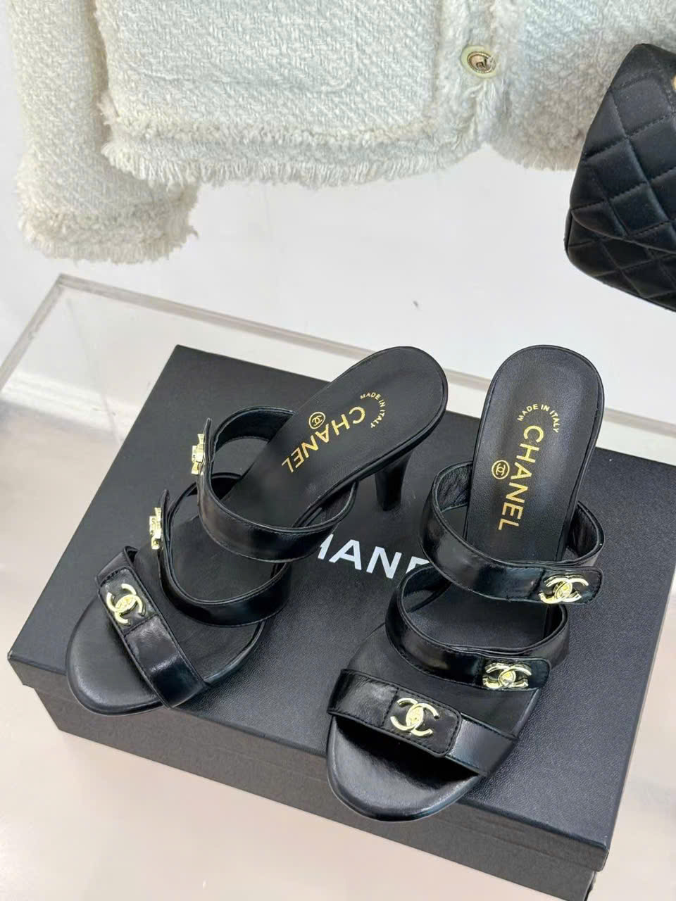 (1:1 replica) Chanel C Logo Women s Sandals 9cm