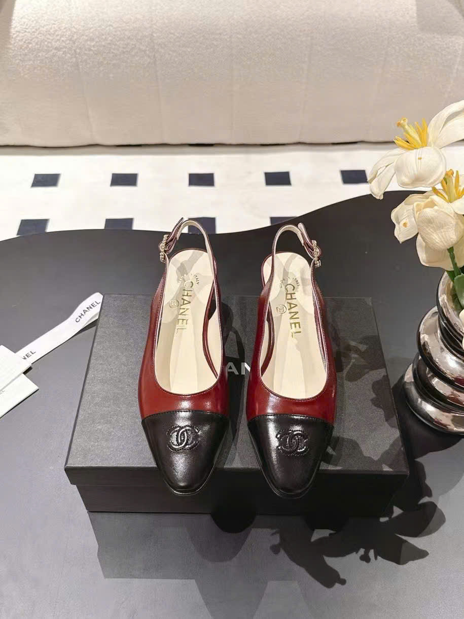 (1:1 replica) Chanel C Logo Vintage Slingback Shoes