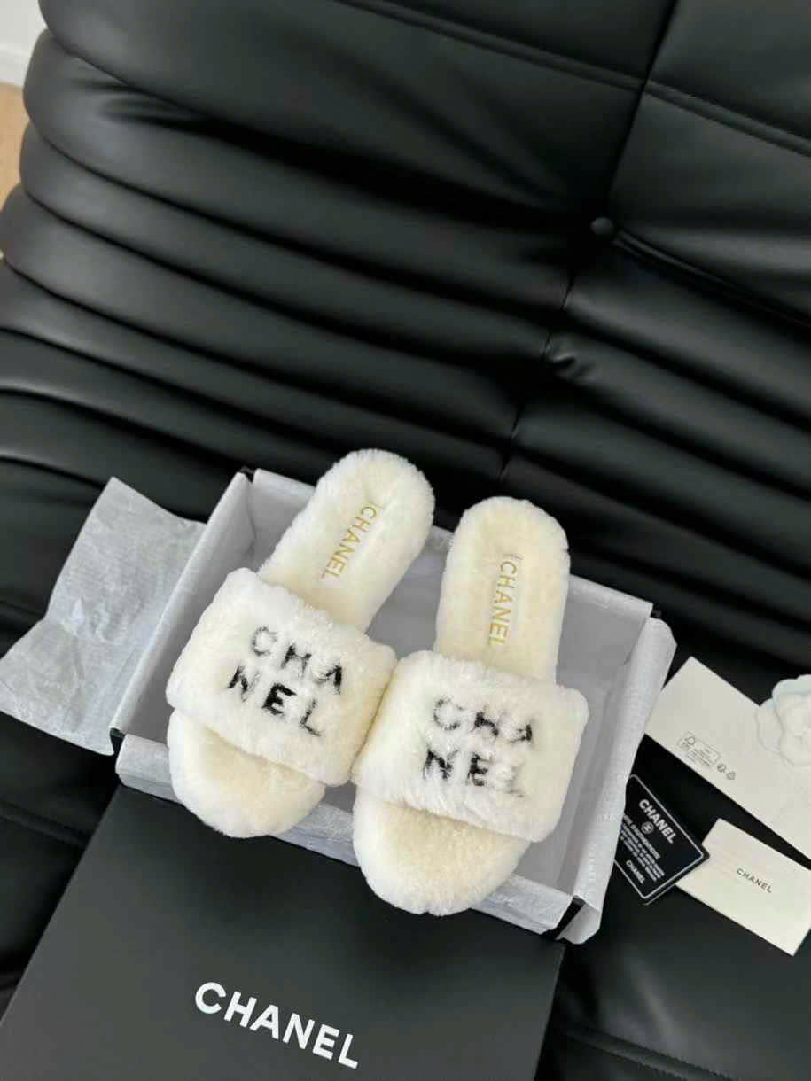(1:1 replica) Chanel Rubber Sole Fur Slippers