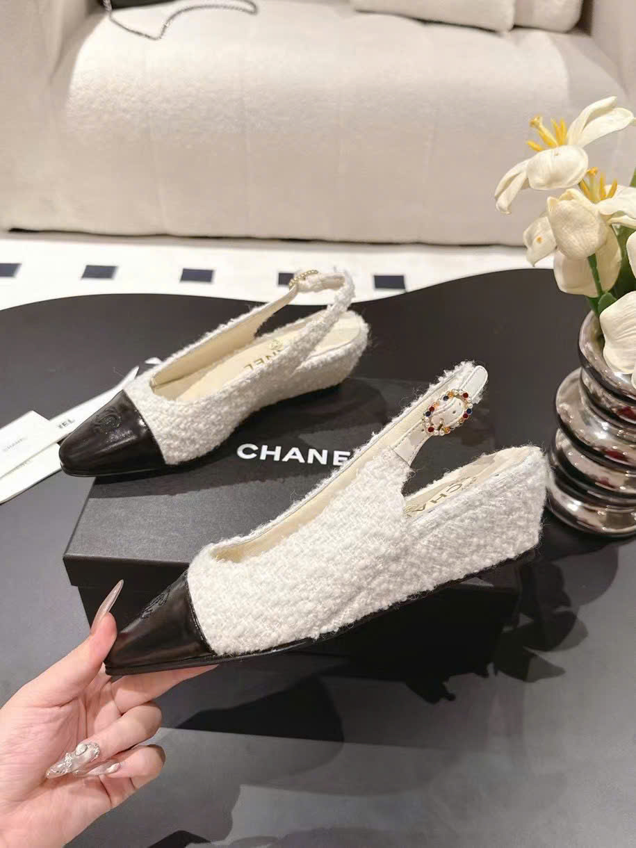 (1:1 replica) Chanel C Logo Vintage Slingback Shoes