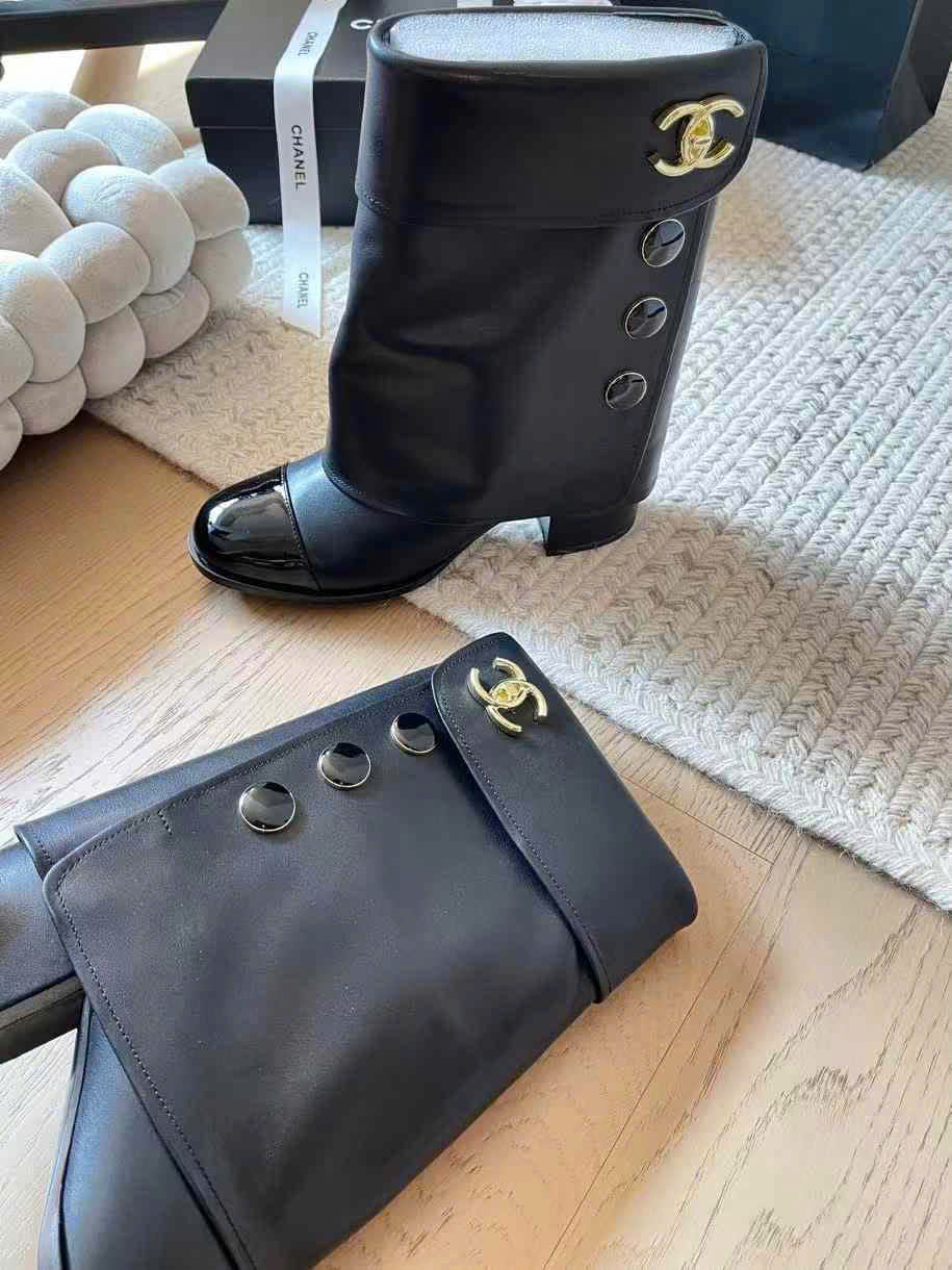 (1:1 replica) Chanel Leather Round-Toe Knee Boots