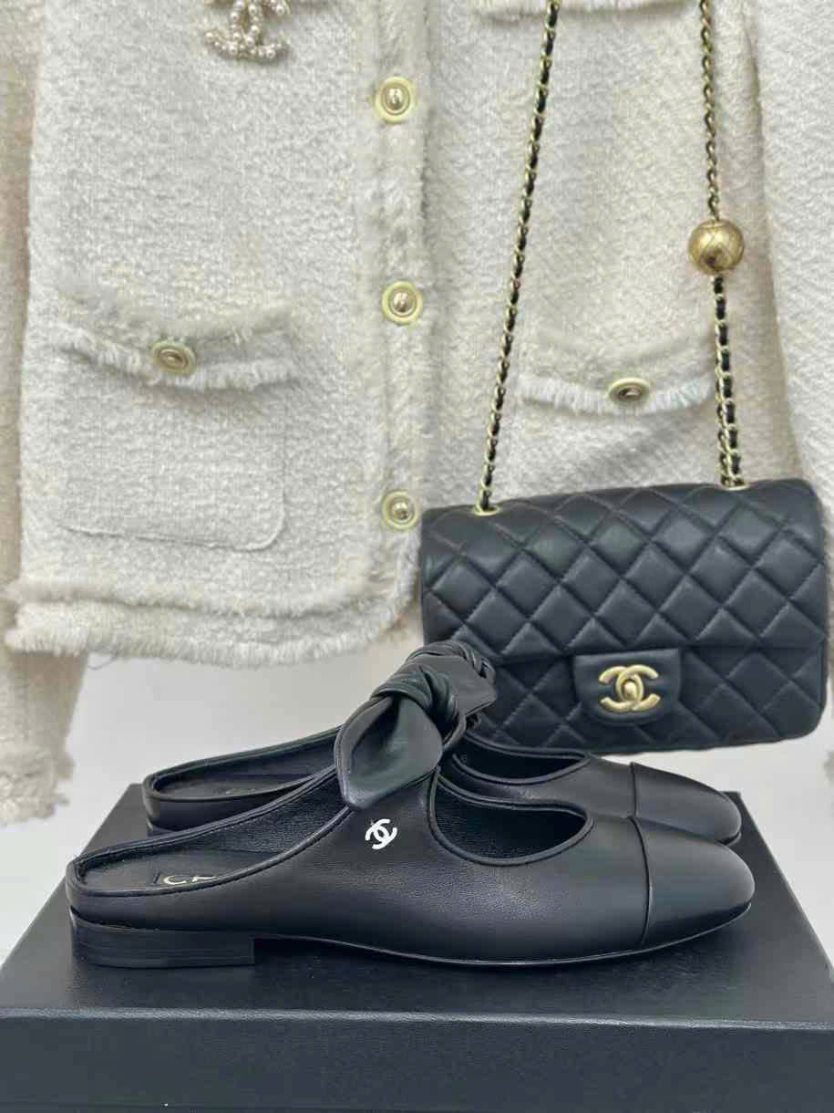 (1:1 replica) Chanel Leather Open Back Shoes
