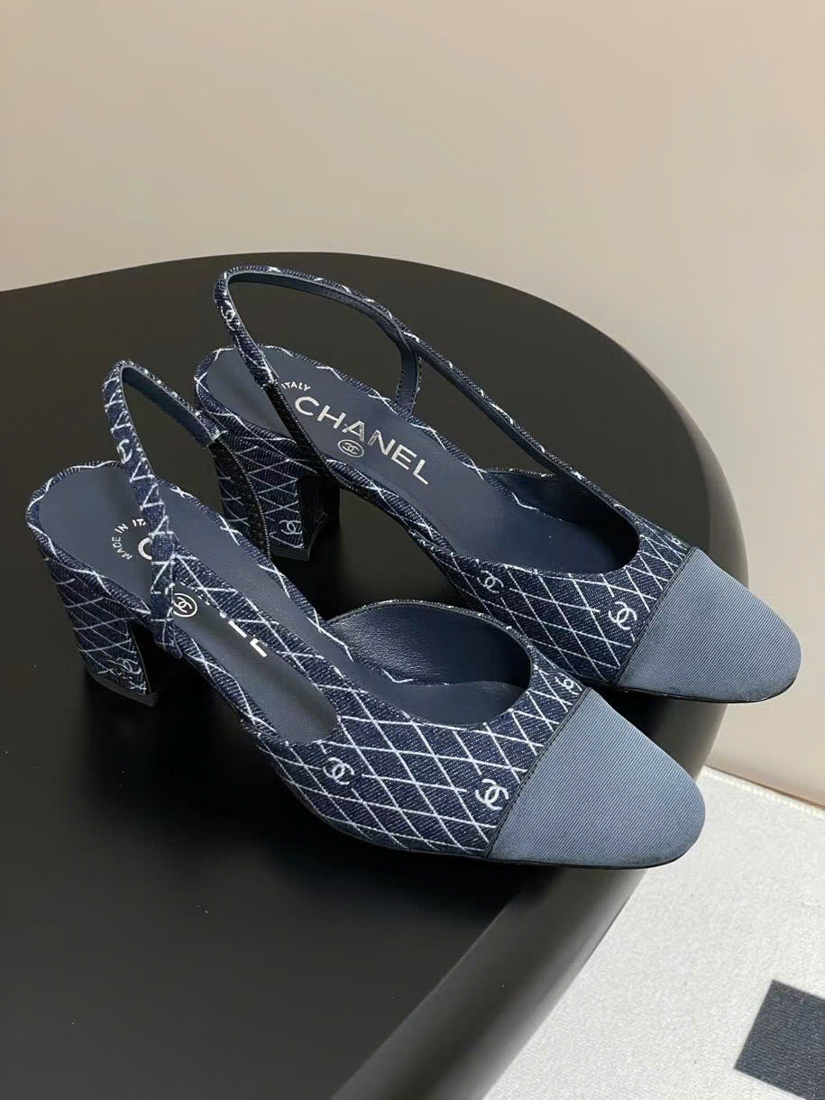 (1:1 replica) Chanel C Logo Slingbacks Shoes 6cm