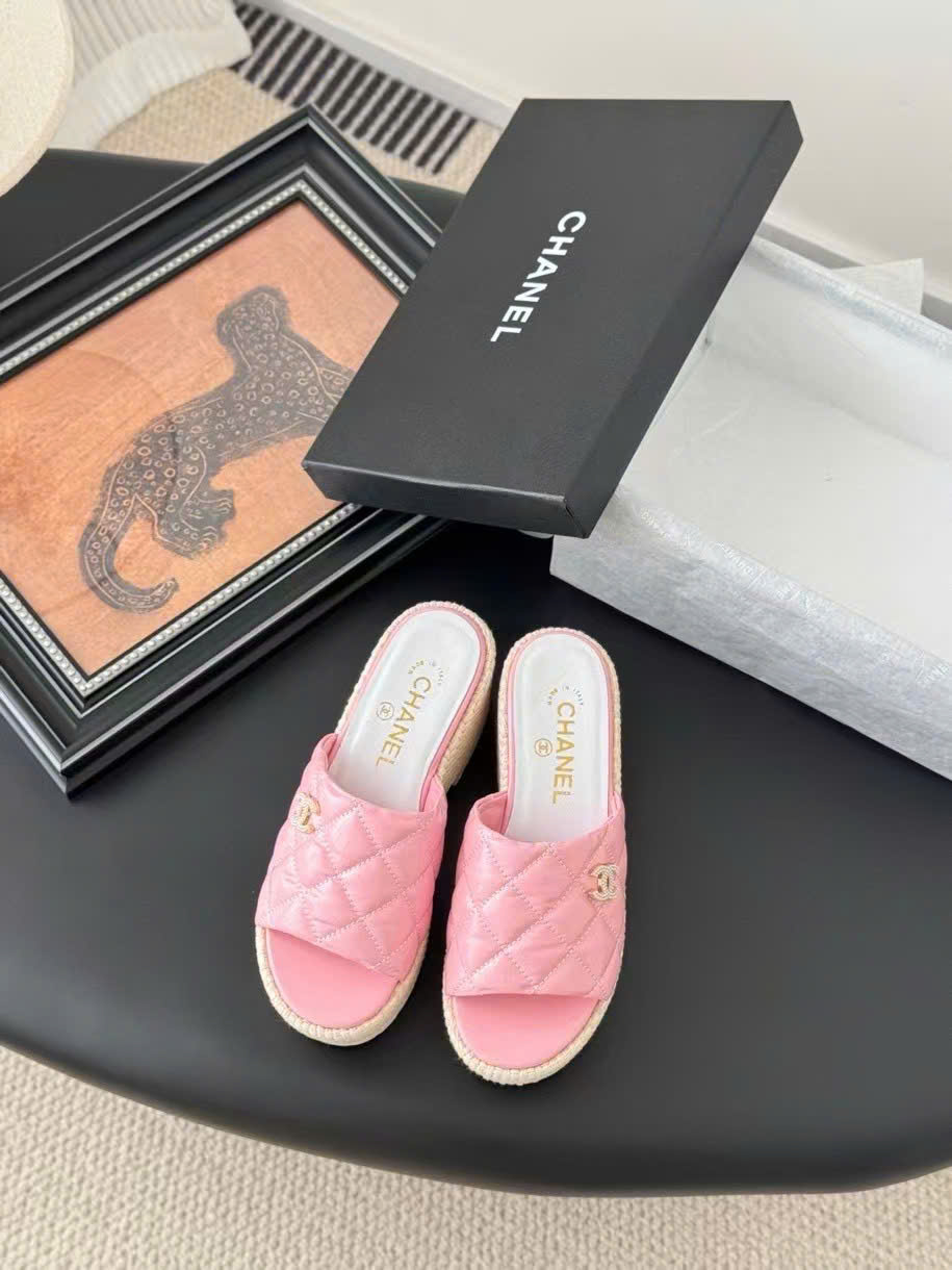 (1:1 replica) Chanel C Logo Wedges Sandals