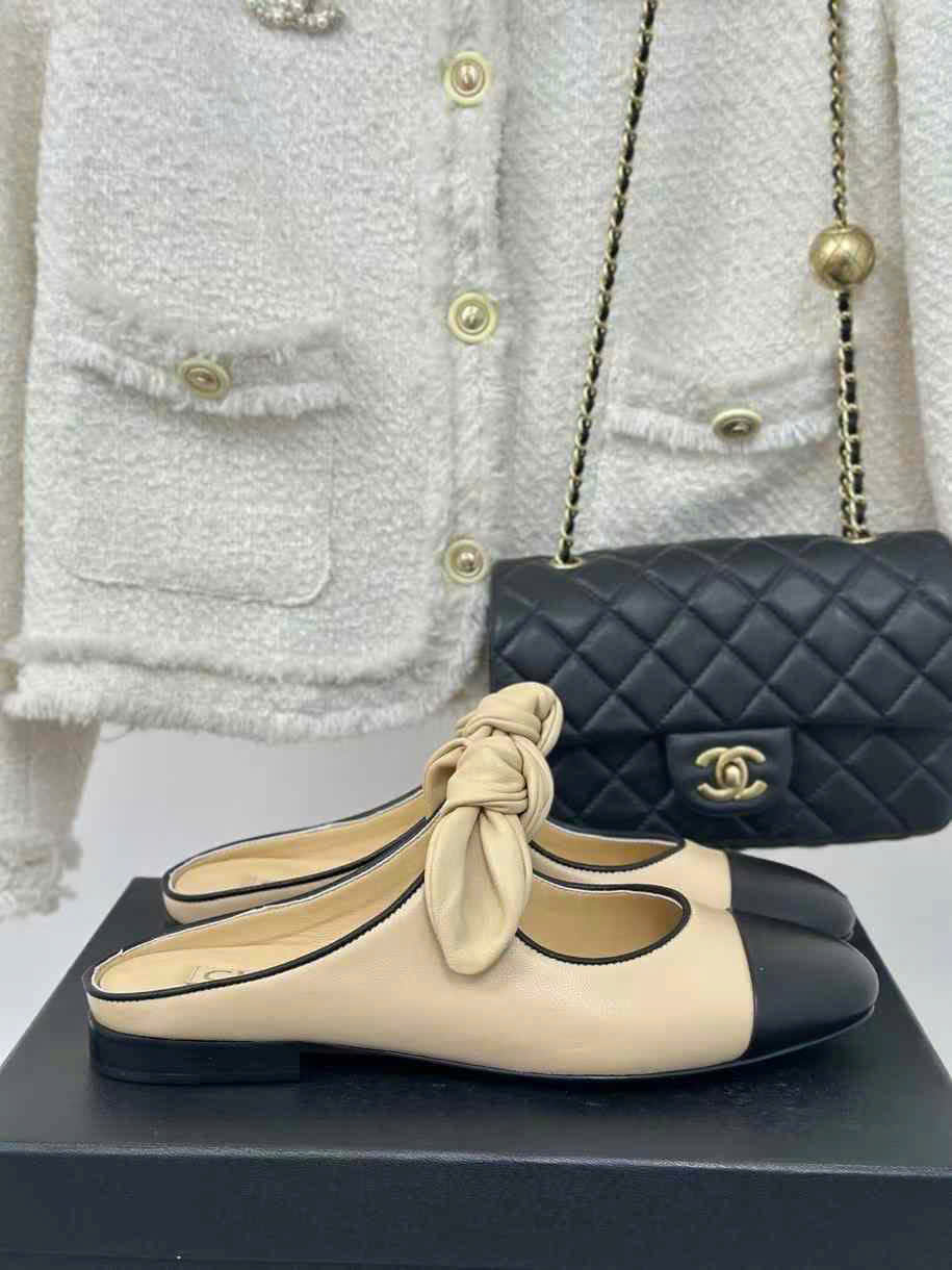 (1:1 replica) Chanel Leather Open Back Shoes