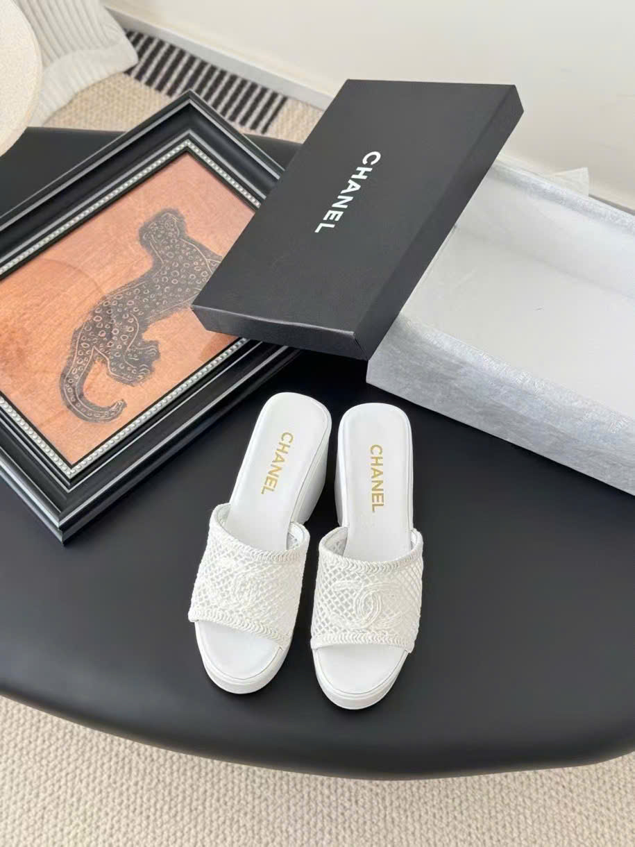 (1:1 replica) Chanel C Logo Wedges Sandals 10cm