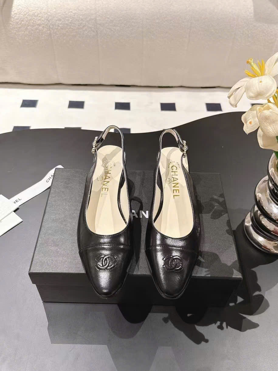 (1:1 replica) Chanel C Logo Vintage Slingback Shoes