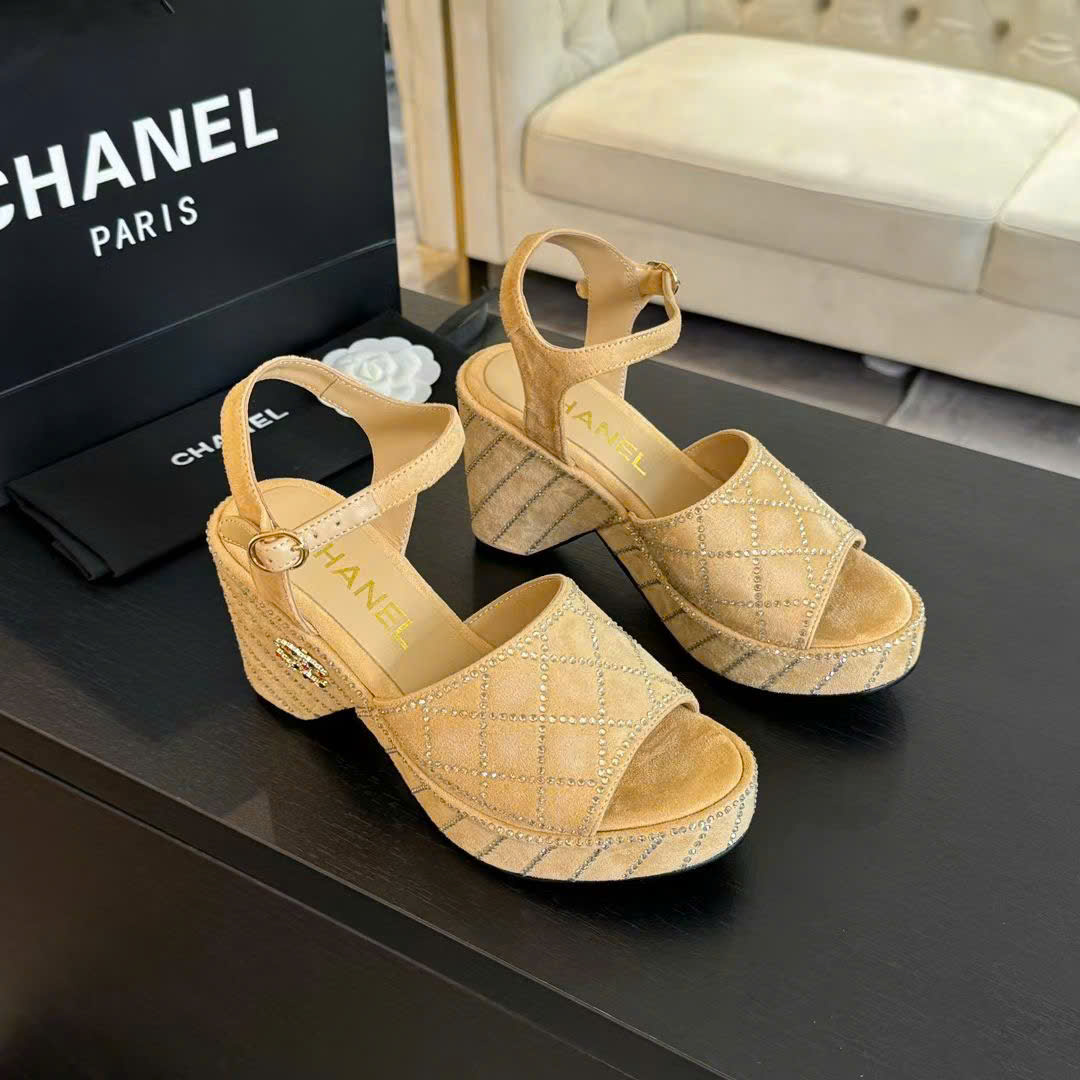 (1:1 replica) Chanel Wedge Rope Diamond Sandals 8cm