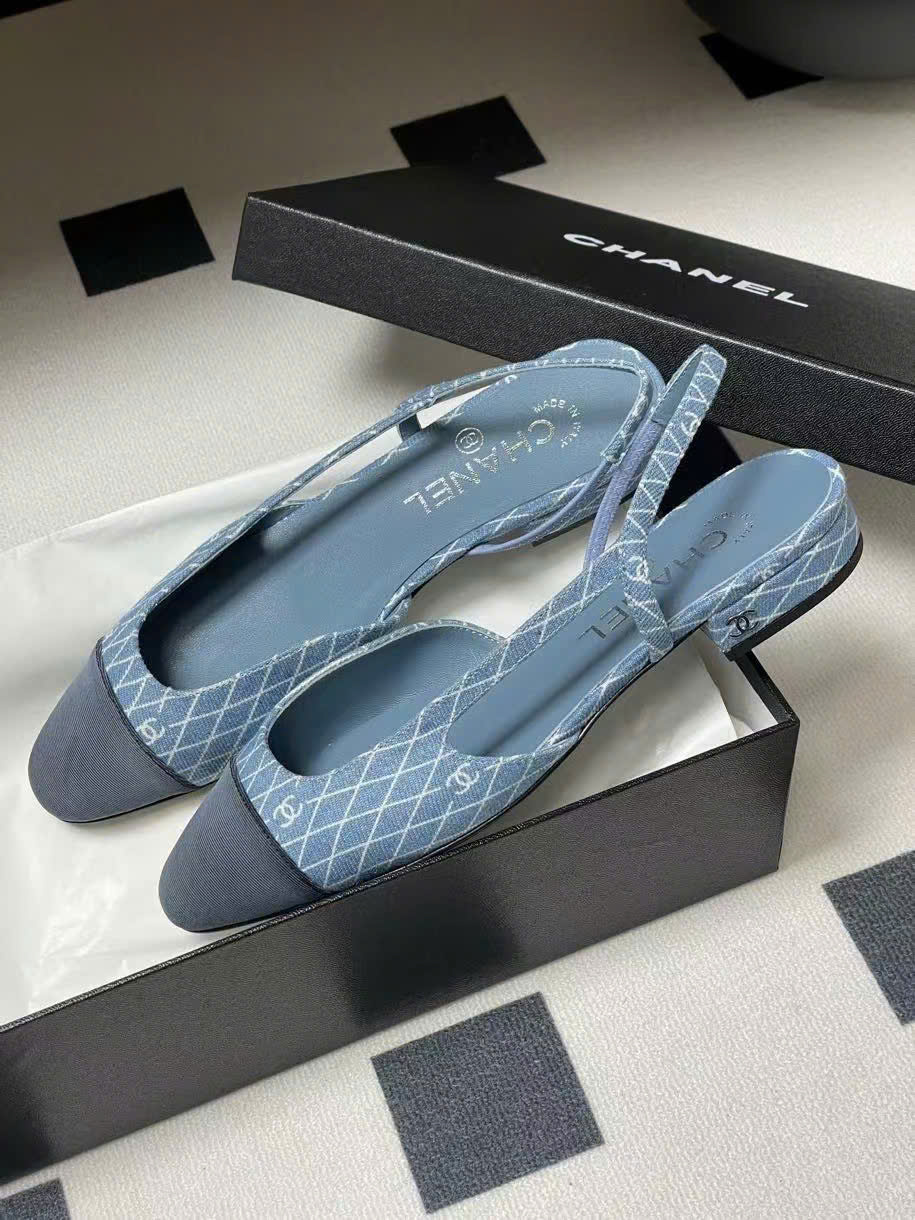 (1:1 replica) Chanel C Logo Slingbacks Shoes 2cm