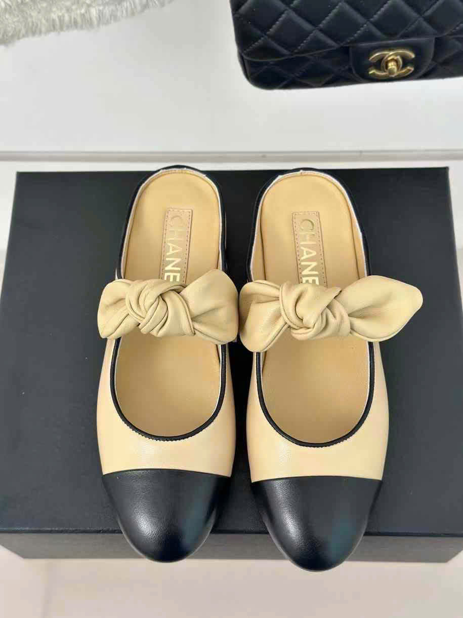 (1:1 replica) Chanel Leather Open Back Shoes