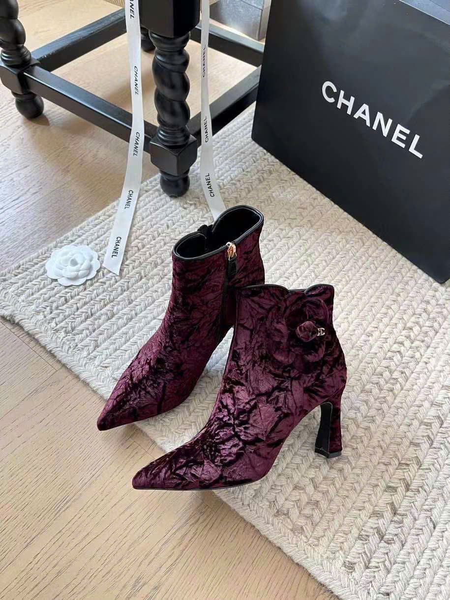 (1:1 replica) Chanel Leather Ankle Heel Boots