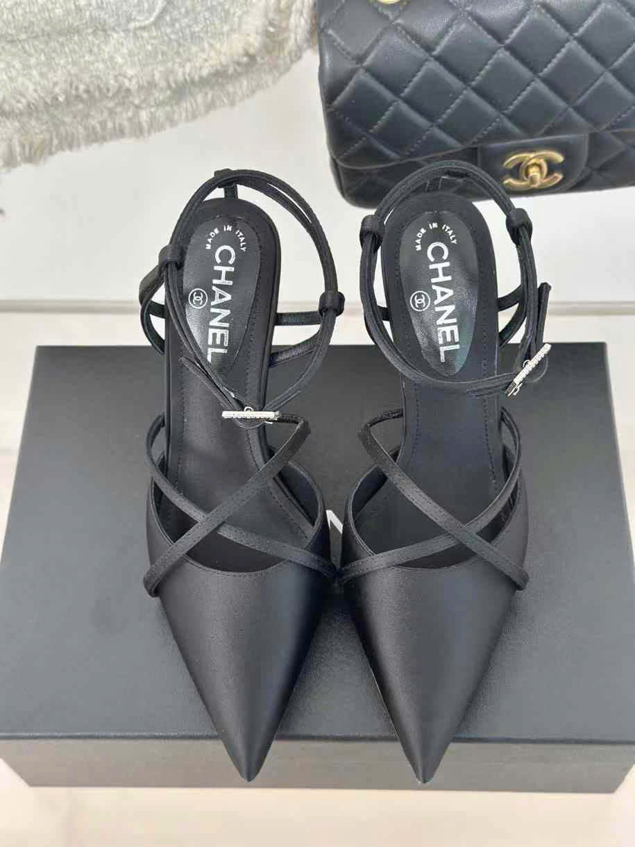 (1:1 replica) Chanel Satin Slingback Women s Shoes 10cm