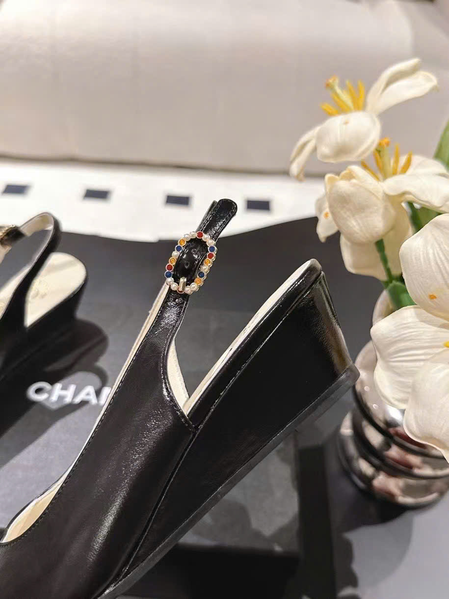 (1:1 replica) Chanel C Logo Vintage Slingback Shoes