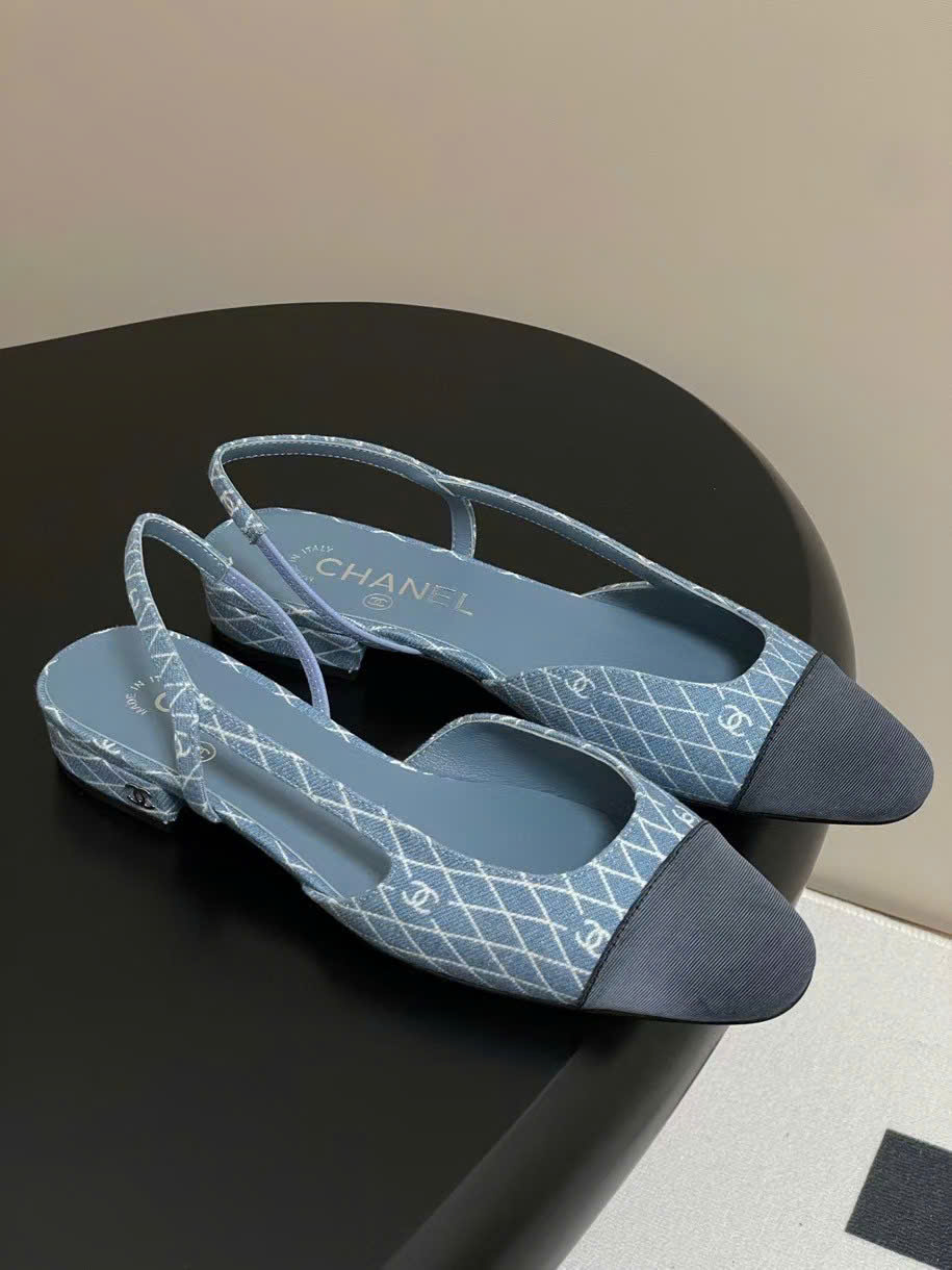 (1:1 replica) Chanel C Logo Slingbacks Shoes 2cm