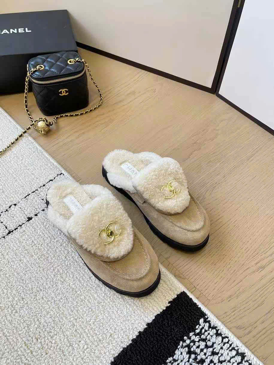 (1:1 replica) Chanel Classic Wool Open Back Shoes
