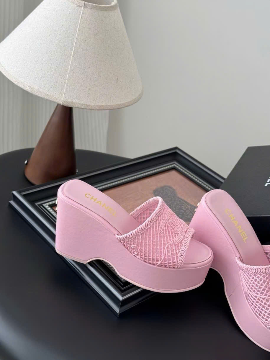 (1:1 replica) Chanel C Logo Wedges Sandals 10cm