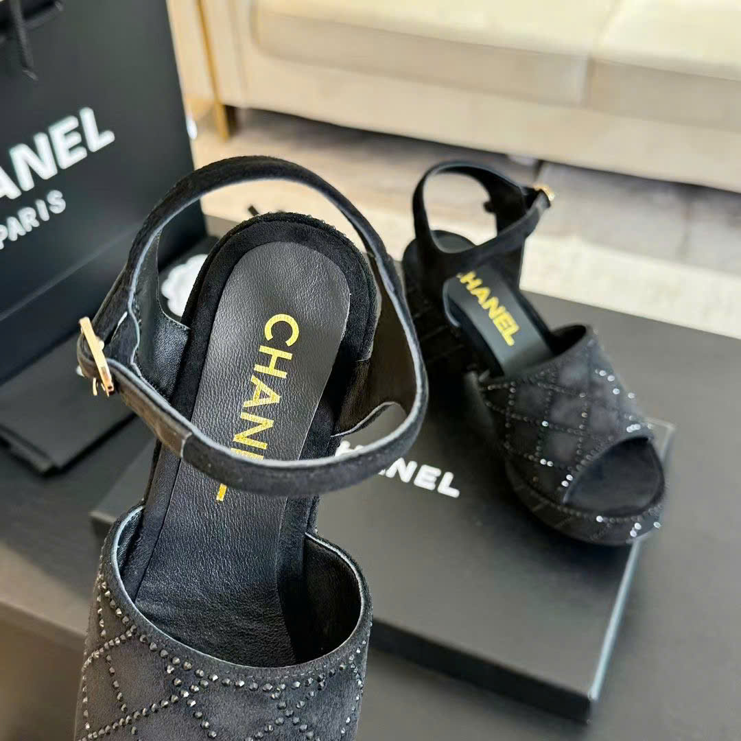 (1:1 replica) Chanel Wedge Rope Diamond Sandals 8cm